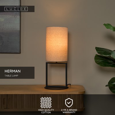 Lucide HERMAN - Table lamp - Ø 20 cm - 1xE27 - Cream